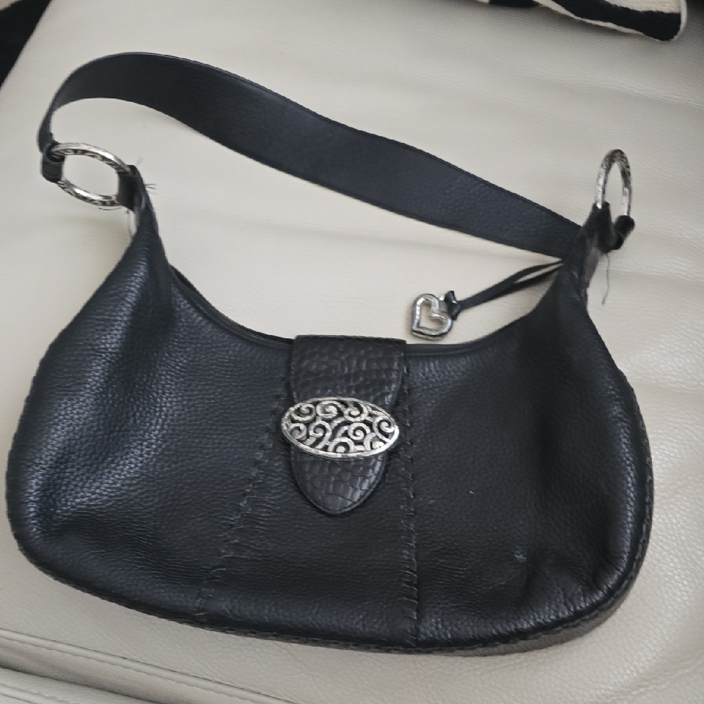 Brighton Black Leather Shoulder Bag with Silver Accents